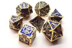 Old School 7 Piece DnD RPG Metal Dice Set: Knights of the Round Table - Blue w/ Gold
